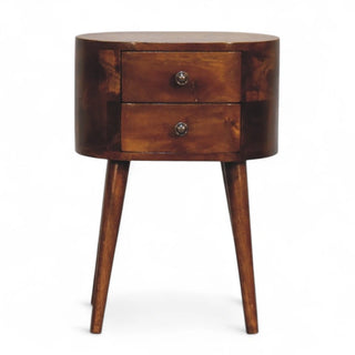 Mid-Century Solid Wood Nightstand | Mini Rounded Chestnut
