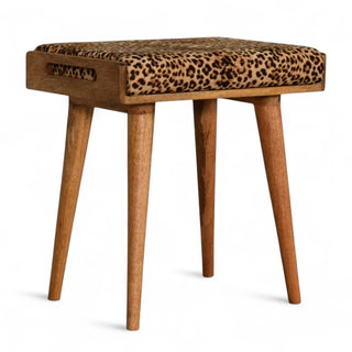 Velvet Ottoman Footstool | Leopard Print Tray Style