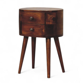 Mid-Century Solid Wood Nightstand | Mini Rounded Chestnut