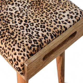 Velvet Ottoman Footstool | Leopard Print Tray Style