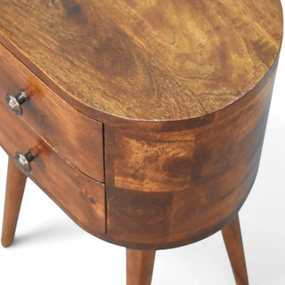 Mid-Century Solid Wood Nightstand | Mini Rounded Chestnut