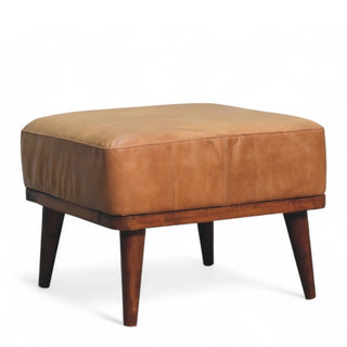 Mid-Century Tan Buffalo Leather Footstool
