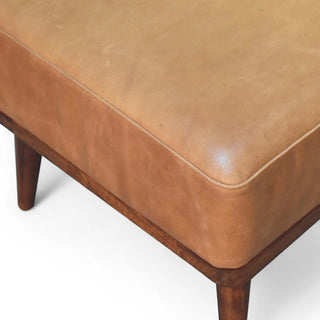Mid-Century Tan Buffalo Leather Footstool