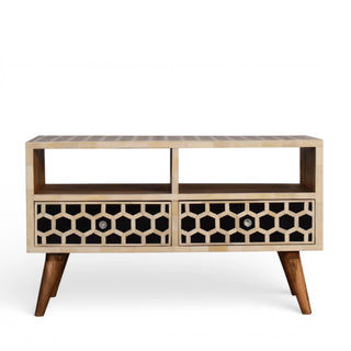 Bone Inlay Media Unit Honeycomb Black White Glass Knobs