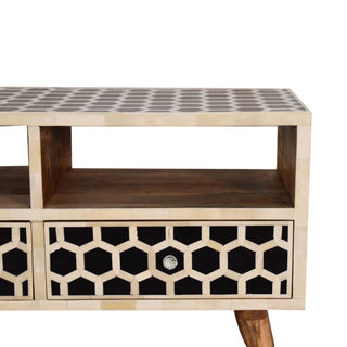 Bone Inlay Media Unit Honeycomb Black White Glass Knobs