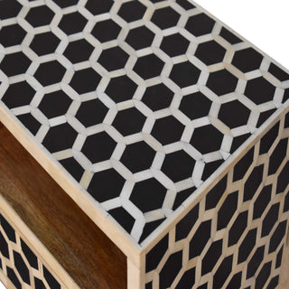 Bone Inlay Media Unit Honeycomb Black White Glass Knobs