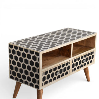 Bone Inlay Media Unit Honeycomb Black White Glass Knobs