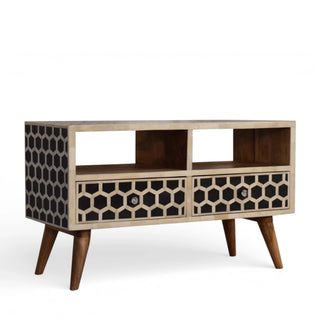 Bone Inlay Media Unit Honeycomb Black White Glass Knobs