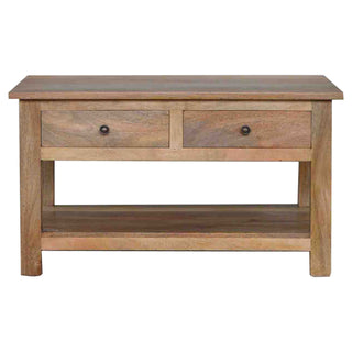 Aldwick Coffee Table with Four Drawers Solid Mango Wood Lower Shelf Limed Oak