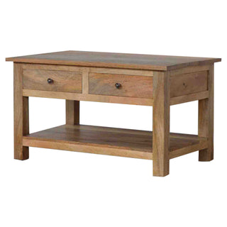 Aldwick Coffee Table with Four Drawers Solid Mango Wood Lower Shelf Limed Oak