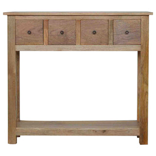 Ashby Slim Console Table with Drawers Natural Oak Mango Open Shelf