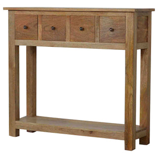 Ashby Slim Console Table with Drawers Natural Oak Mango Open Shelf