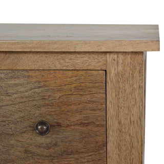 Ashby Slim Console Table with Drawers Natural Oak Mango Open Shelf