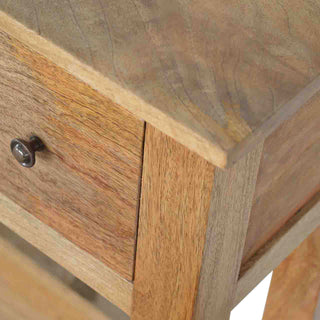 Ashby Slim Console Table with Drawers Natural Oak Mango Open Shelf
