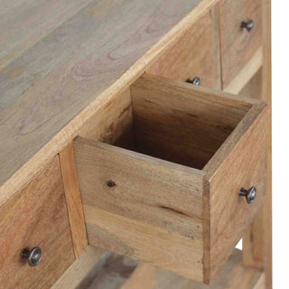 Ashby Slim Console Table with Drawers Natural Oak Mango Open Shelf