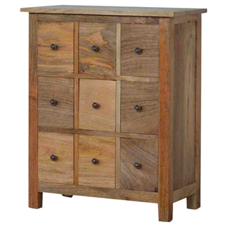 Banke Bathroom Storage Cabinet Nine-Drawer Apothecary Grid Rustic Natural Oak