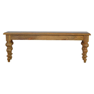 Remi Dining Bench Solid Mango Wood Thick Plank Seat Ornate Turned Column Legs