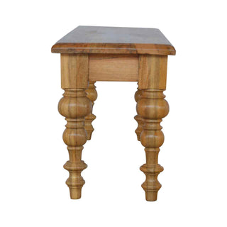 Remi Dining Bench Solid Mango Wood Thick Plank Seat Ornate Turned Column Legs