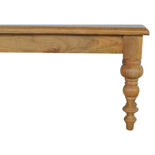 Remi Dining Bench Solid Mango Wood Thick Plank Seat Ornate Turned Column Legs
