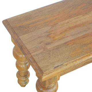 Remi Dining Bench Solid Mango Wood Thick Plank Seat Ornate Turned Column Legs