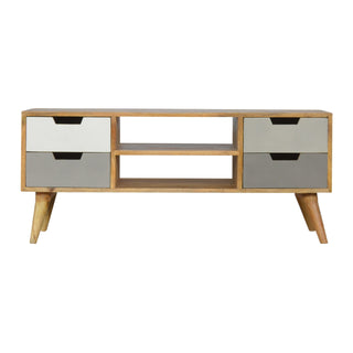 Mist TV Media Unit Oak Mango Wood Four Drawers Hand-Painted White to Grey Gradient with Nordic Legs