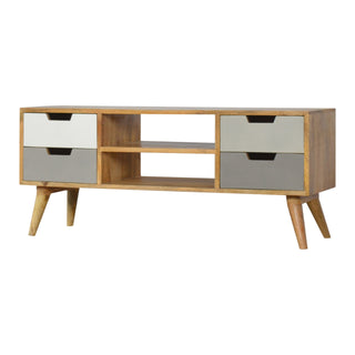 Mist TV Media Unit Oak Mango Wood Four Drawers Hand-Painted White to Grey Gradient with Nordic Legs