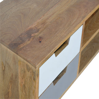 Mist TV Media Unit Oak Mango Wood Four Drawers Hand-Painted White to Grey Gradient with Nordic Legs