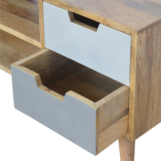 Mist TV Media Unit Oak Mango Wood Four Drawers Hand-Painted White to Grey Gradient with Nordic Legs