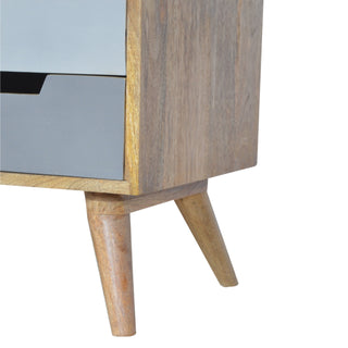 Mist TV Media Unit Oak Mango Wood Four Drawers Hand-Painted White to Grey Gradient with Nordic Legs