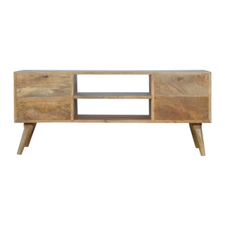 Mist TV Media Unit Oak Mango Wood Four Drawers Hand-Painted White to Grey Gradient with Nordic Legs