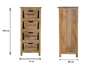 Harvest Kitchen Cabinet Tall Slim Vegetable Label Carved Drawers Natural Oak