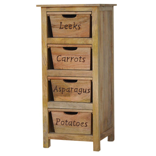 Harvest Kitchen Cabinet Tall Slim Vegetable Label Carved Drawers Natural Oak