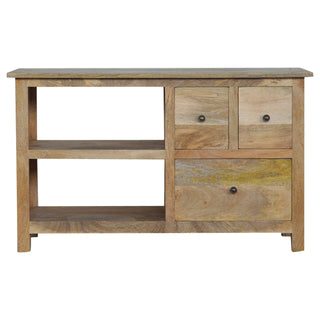 Rowan Media Unit Oak Finish Triple Drawers Cable Management Shelf
