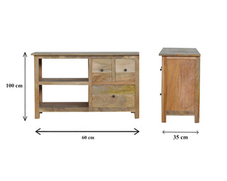 Rowan Media Unit Oak Finish Triple Drawers Cable Management Shelf