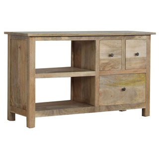 Rowan Media Unit Oak Finish Triple Drawers Cable Management Shelf