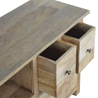 Rowan Media Unit Oak Finish Triple Drawers Cable Management Shelf