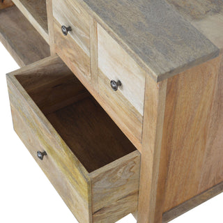 Rowan Media Unit Oak Finish Triple Drawers Cable Management Shelf