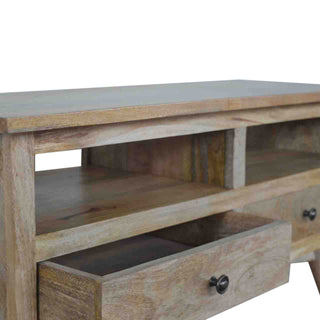 Vesper Media Unit Walnut Finish Sliding Tambour Doors Open Shelf