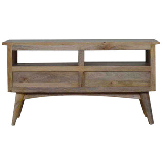 Vesper Media Unit Walnut Finish Sliding Tambour Doors Open Shelf