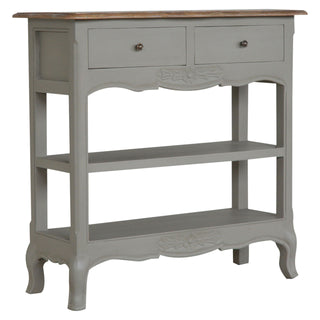 Fleur Console Table with Storage Grey Painted French Shabby Chic Oak Top