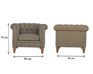 Baxter Armchair Multi Tweed Chesterfield Buttoned Bleached Turned Leg