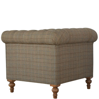 Baxter Armchair Multi Tweed Chesterfield Buttoned Bleached Turned Leg