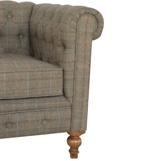 Baxter Armchair Multi Tweed Chesterfield Buttoned Bleached Turned Leg