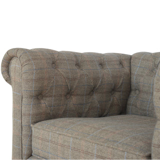 Baxter Armchair Multi Tweed Chesterfield Buttoned Bleached Turned Leg