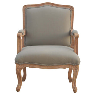 Provence Armchair Mud Linen French Style Upright Carved Cabriole
