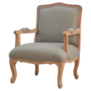 Provence Armchair Mud Linen French Style Upright Carved Cabriole