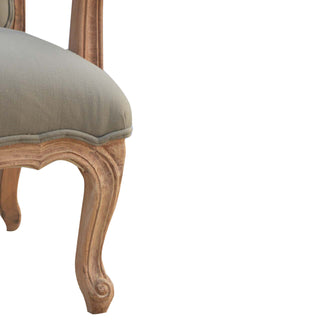 Provence Armchair Mud Linen French Style Upright Carved Cabriole