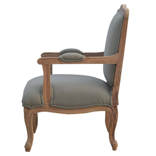 Provence Armchair Mud Linen French Style Upright Carved Cabriole
