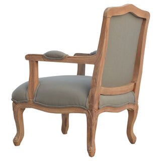 Provence Armchair Mud Linen French Style Upright Carved Cabriole