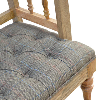 Hadley Hallway Bench Multi Tweed Button Tufted Low Spindle Back Brass Castors Antique Studs